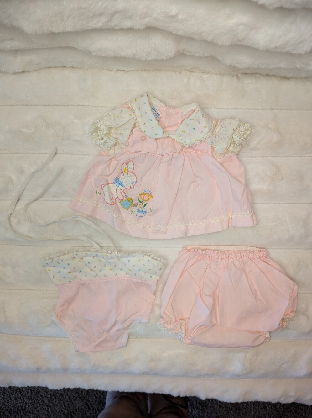 Cradle Togs Vtg 1980s 3 Piece Bunny Embroidered Infant Set